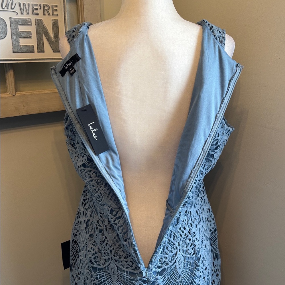 Lulus Truly Beloved Dusty Blue Lace Bodycon Dress NWT - Picture 14 of 16